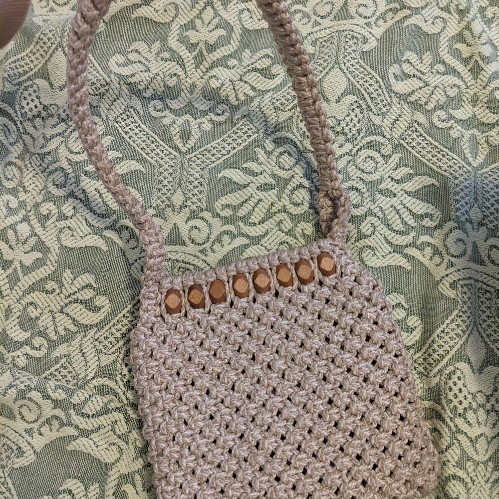 Vintage Macrame Brown Beaded Bag